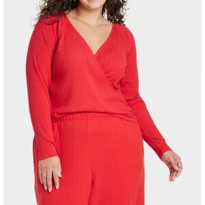 Universal Thread - Women's Slim Fit Long Sleeve V-Neck Wrap Shirt - Red - XXL